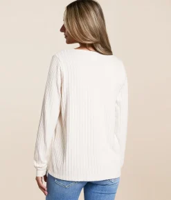 Tops | White Crow Josie Silky Ribbed Henley Light Oatmeal Heather