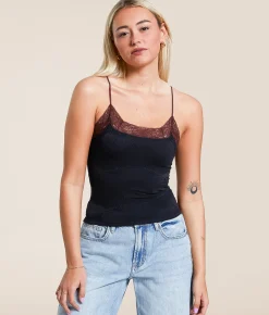 Free People Jules Seamless Cropped Cami Tank Top Black Combo Sale
