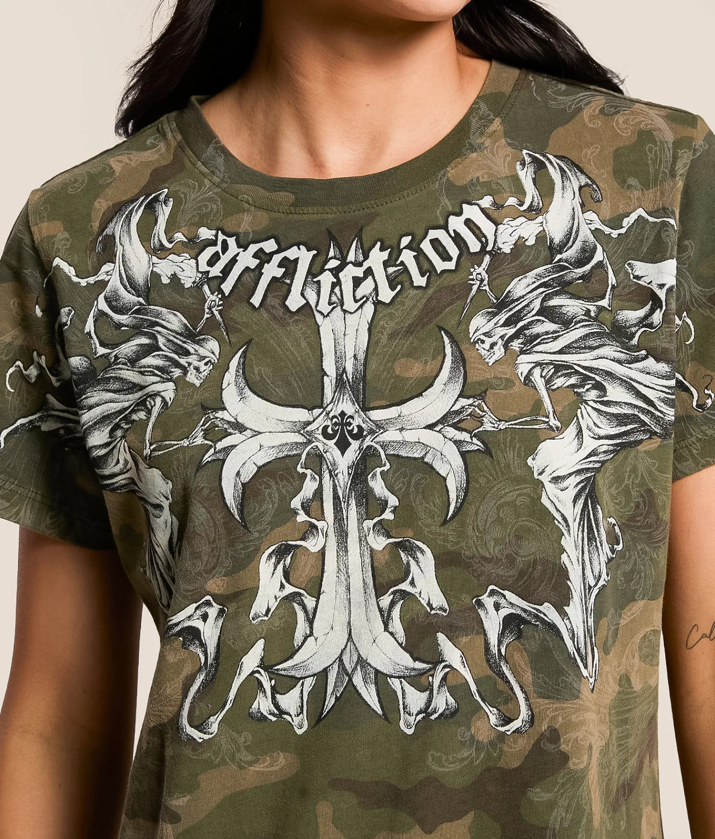 Tops | Affliction Jump Camo T-Shirt Green Camo