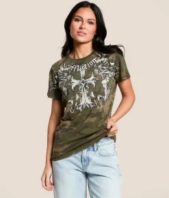 Tops | Affliction Jump Camo T-Shirt Green Camo