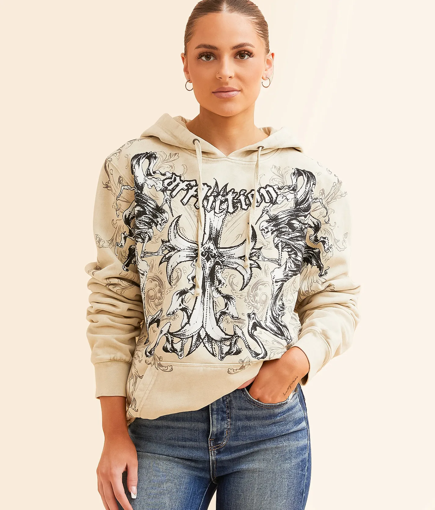 Tops | Affliction Jump Hooded Sweatshirt Sand Lava Wash
