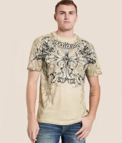 Tops|Graphic T-Shirts | Affliction Jump T-Shirt Sand Oil Stain