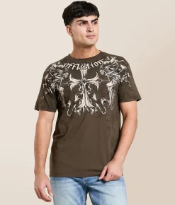 Tops|Graphic T-Shirts | Affliction Jump T-Shirt DK Brown Reactive