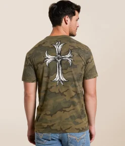 Affliction Jump T-Shirt Green Camo Lava Wash Best