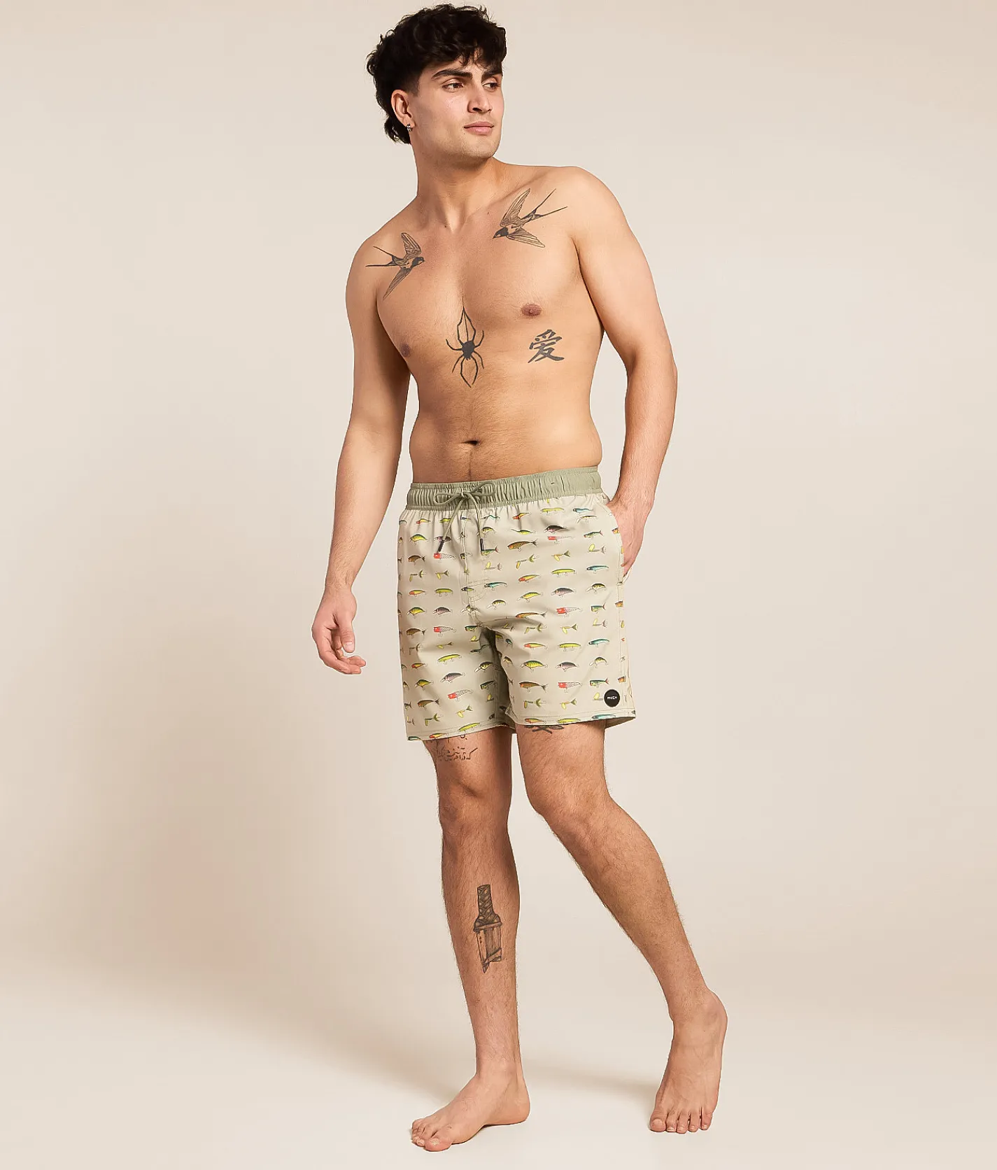 RVCA Kaleb Stretch Swim Trunks Light Olive New