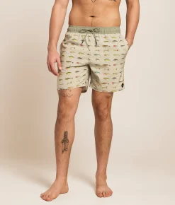 RVCA Kaleb Stretch Swim Trunks Light Olive New