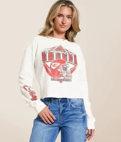 Junkfood Kansas City Chiefs Helmet Cropped Pullover Vintage White Clearance