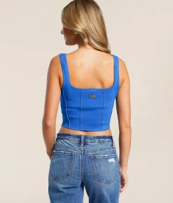 HYPE AND VICE Kansas Jayhawks Corset Cropped Tank Top Royal Sale