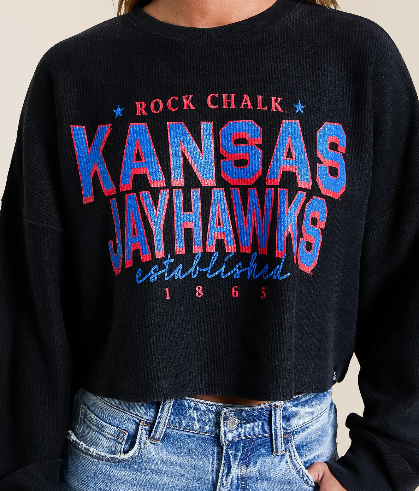 Gameday SOCIAL® Kansas Jayhawks Cropped Pullover Black