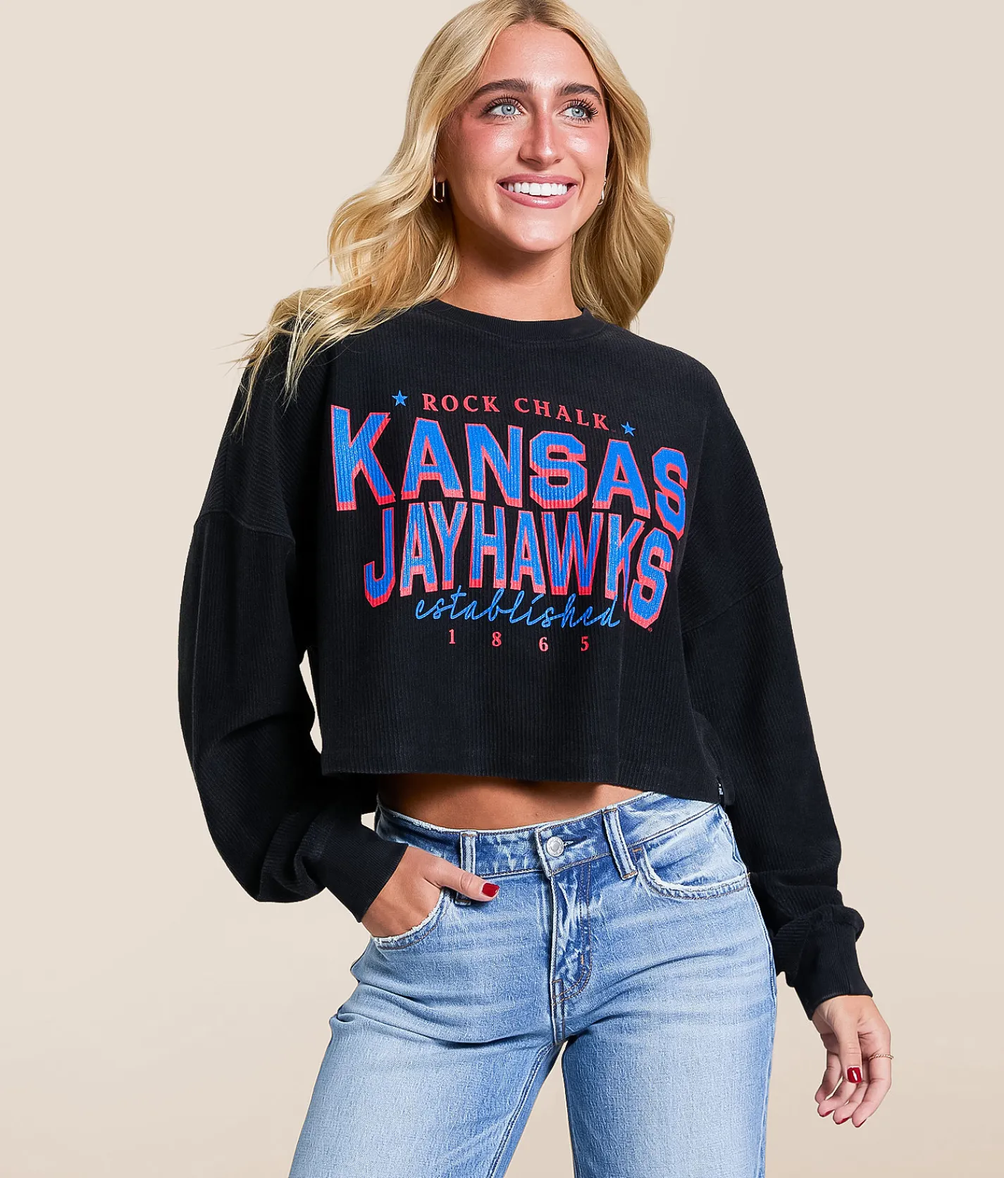 Gameday SOCIAL® Kansas Jayhawks Cropped Pullover Black