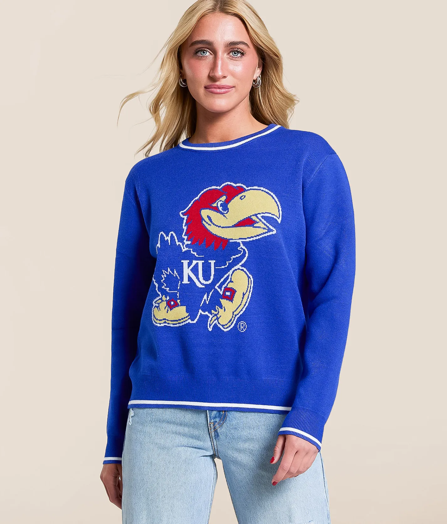 Gameday SOCIAL® Kansas Jayhawks Sweater Royal Blue Clearance