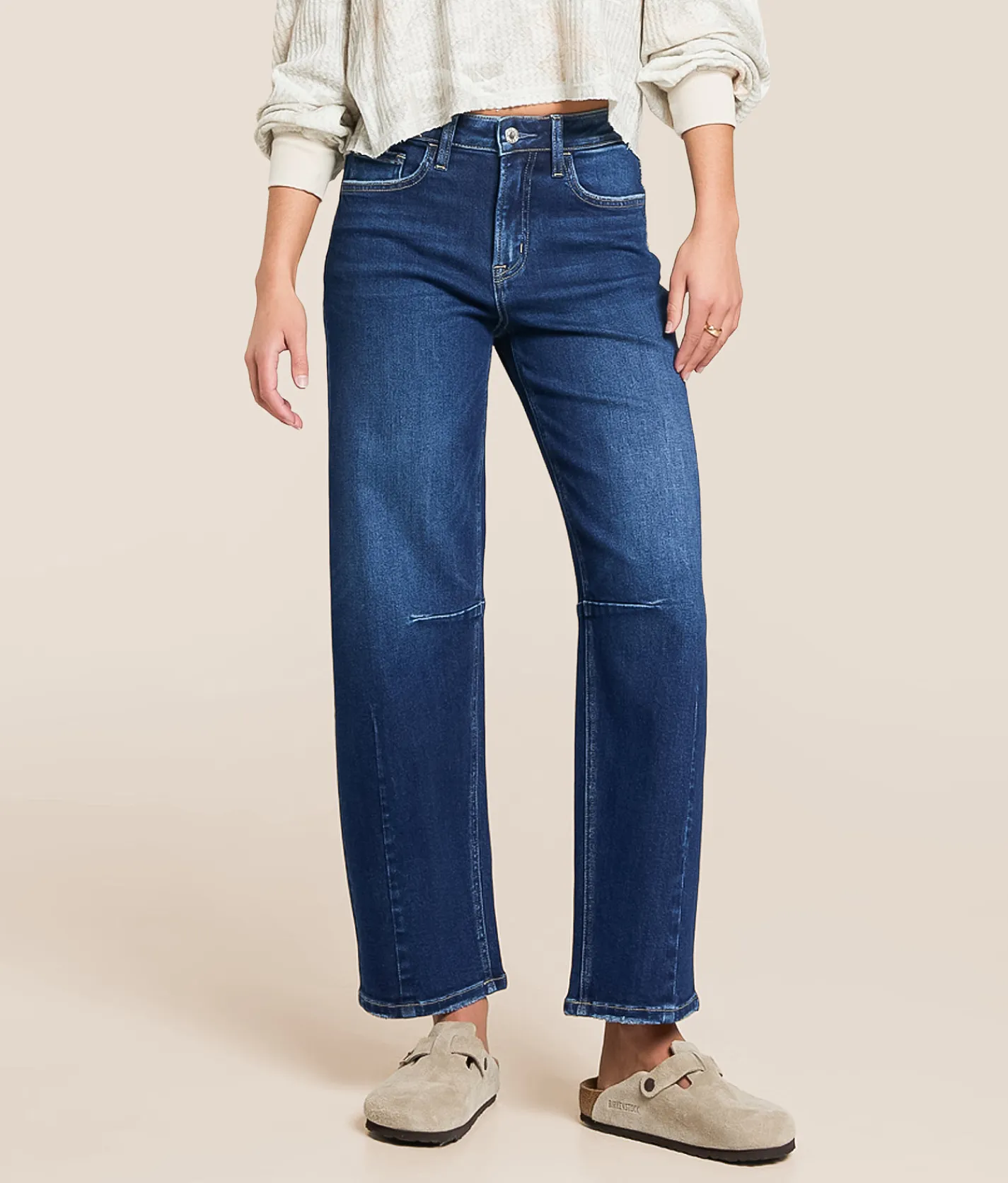 Jeans|Bottoms | VERVET by Flying Monkey Kate High Rise Barrel Stretch Jean Blue Snow