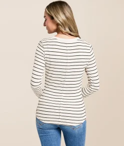 White Crow Katya Striped Henley Light Oatmeal Heather Hot