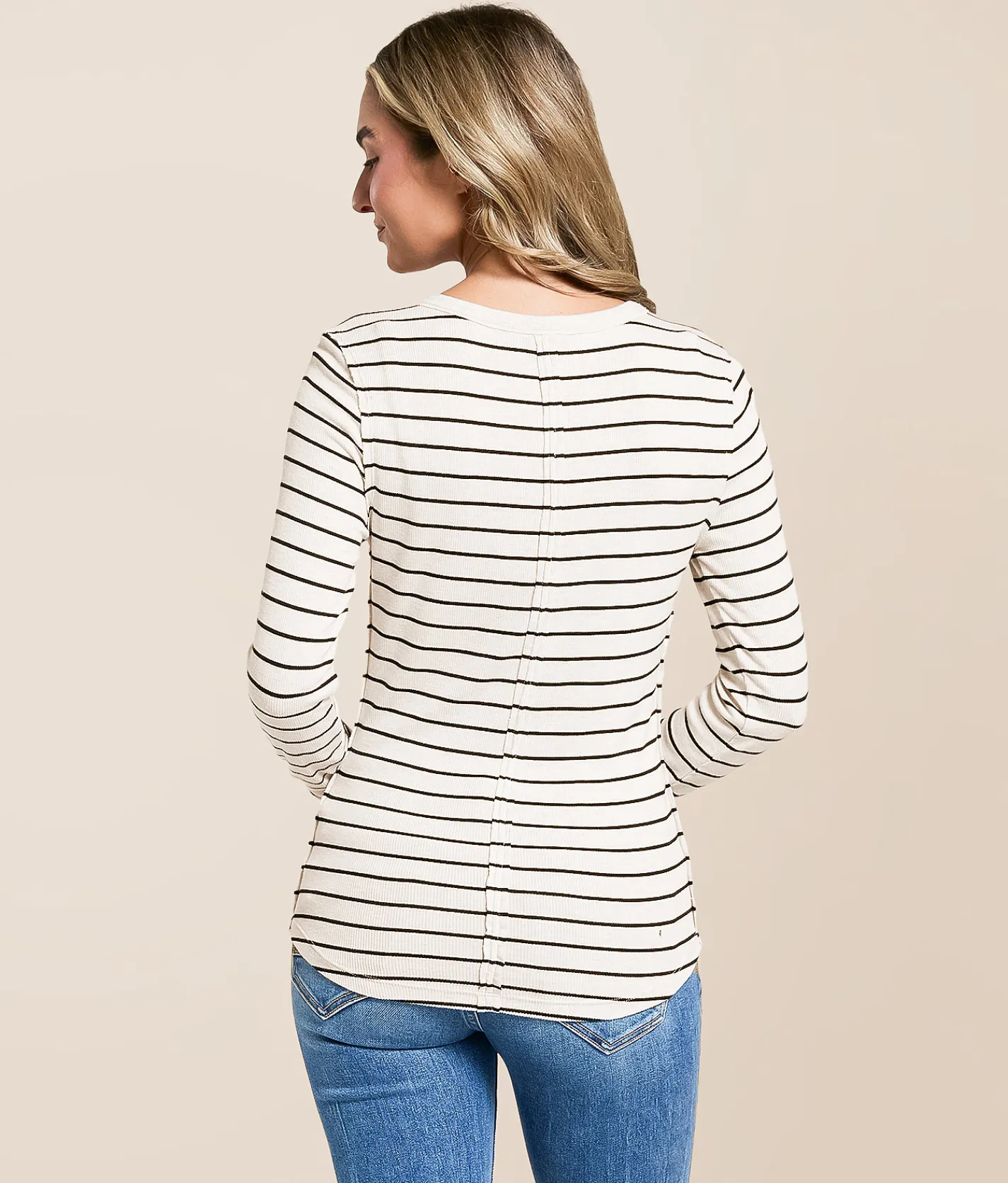 White Crow Katya Striped Henley Light Oatmeal Heather Hot