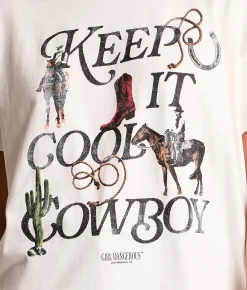 Girl Dangerous Keep It Cool Cowboy T-Shirt White Clearance