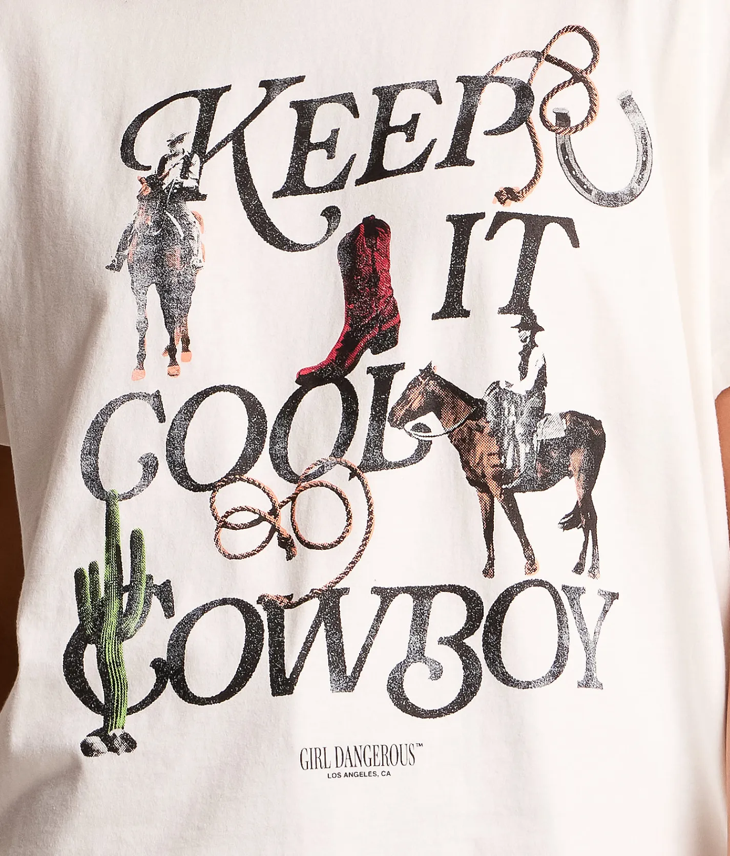 Girl Dangerous Keep It Cool Cowboy T-Shirt White Clearance