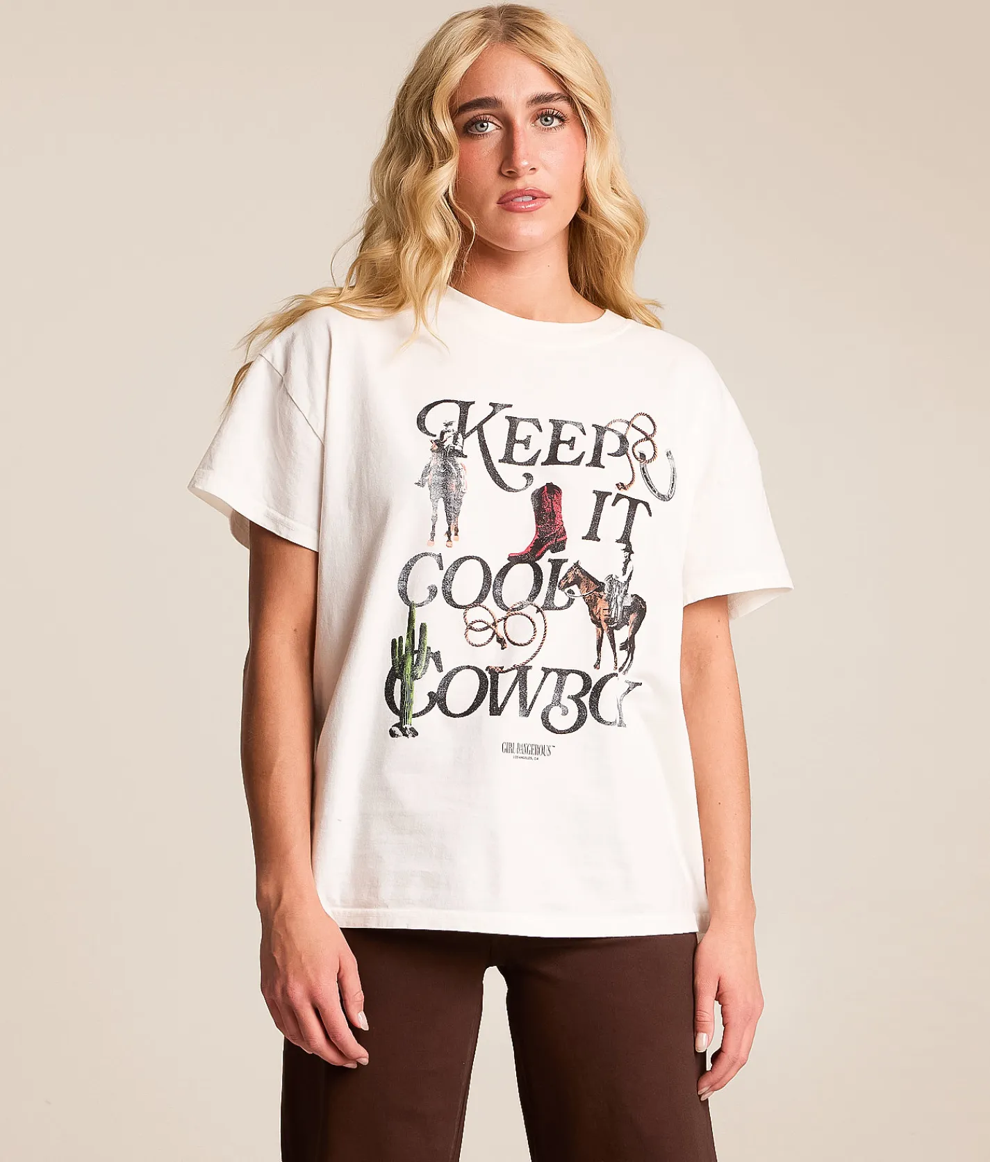 Girl Dangerous Keep It Cool Cowboy T-Shirt White Clearance