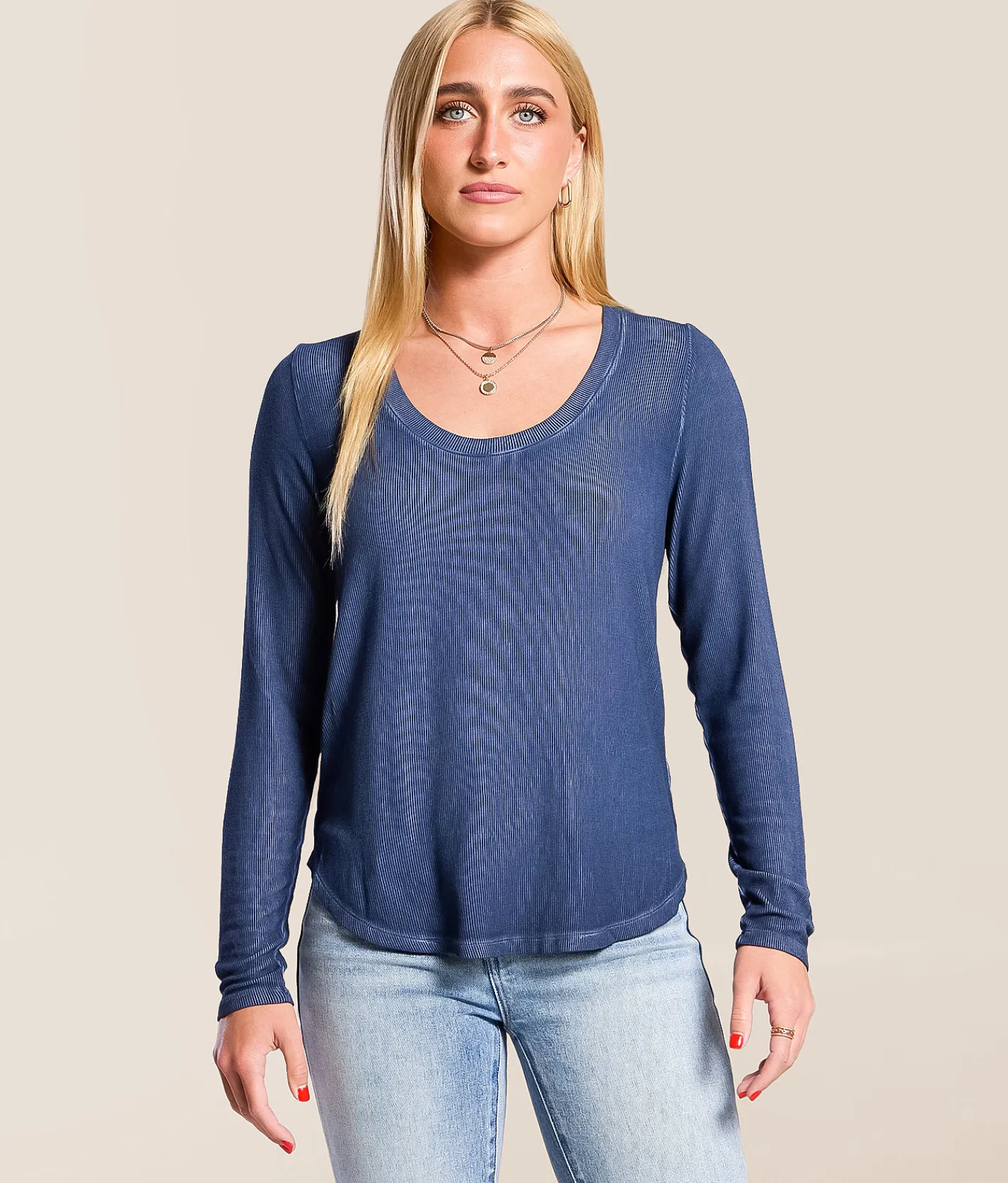 White Crow Kelly Ribbed Top Blue Saphire