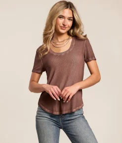 White Crow Kelly Ribbed Top Marron New