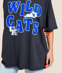 Gameday SOCIAL® Kentucky Wildcats Oversized T-Shirt Washed Black Clearance
