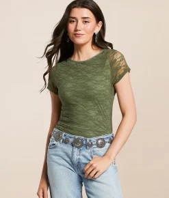 Tops | Willow & Root Keyhole Lace Top Thyme