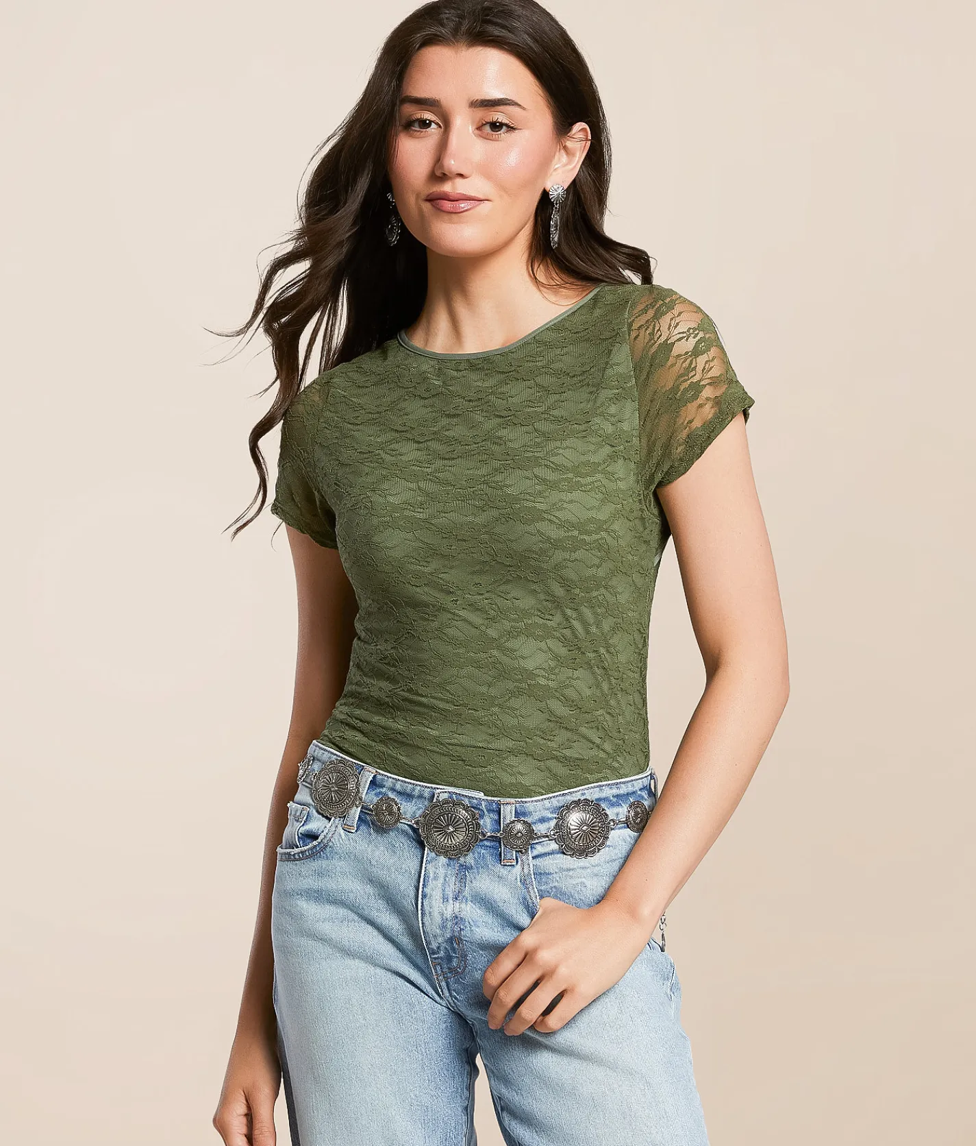 Tops | Willow & Root Keyhole Lace Top Thyme