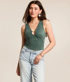 Willow & Root Keyhole Tank Top Dark Forest New