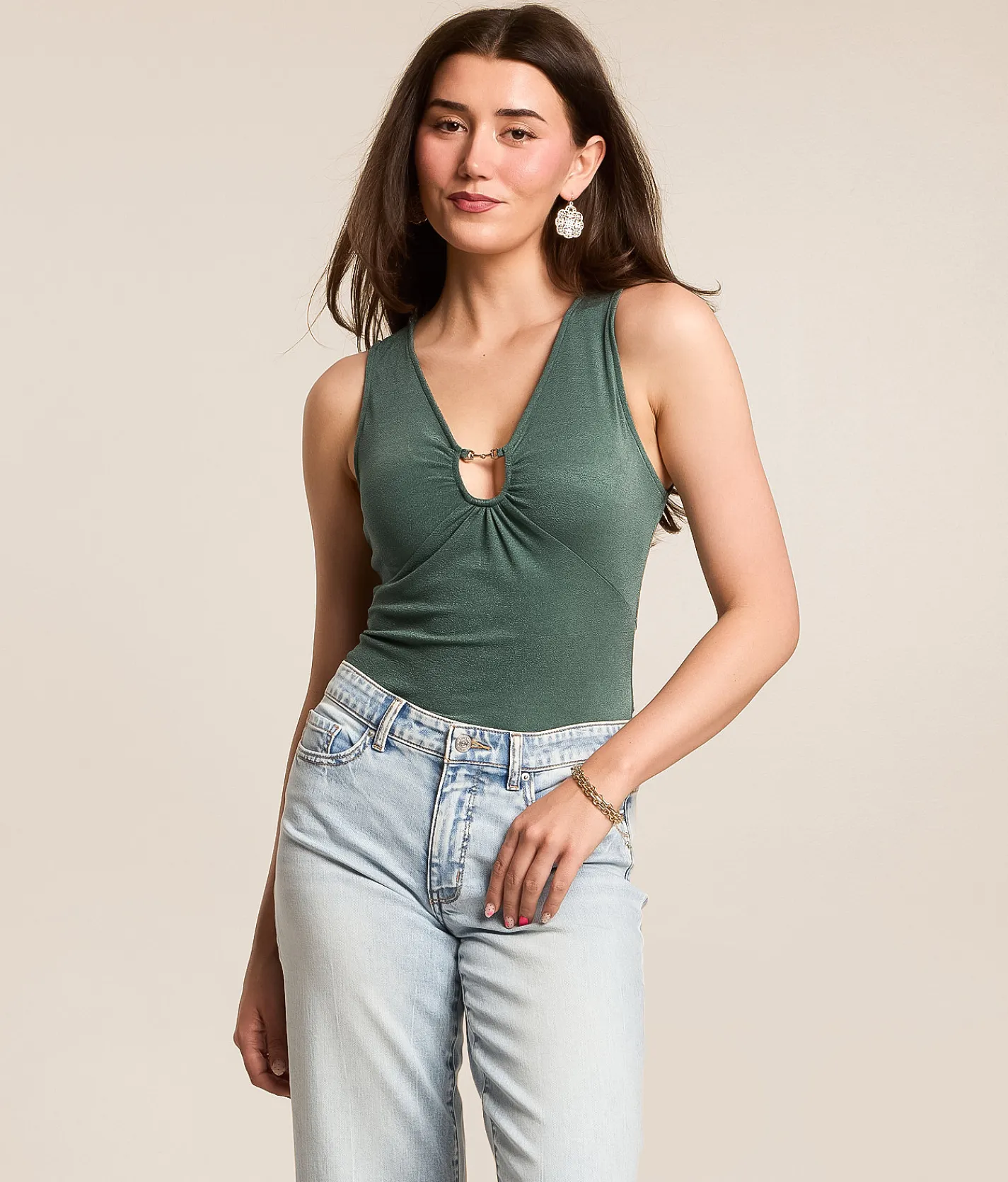 Willow & Root Keyhole Tank Top Dark Forest New