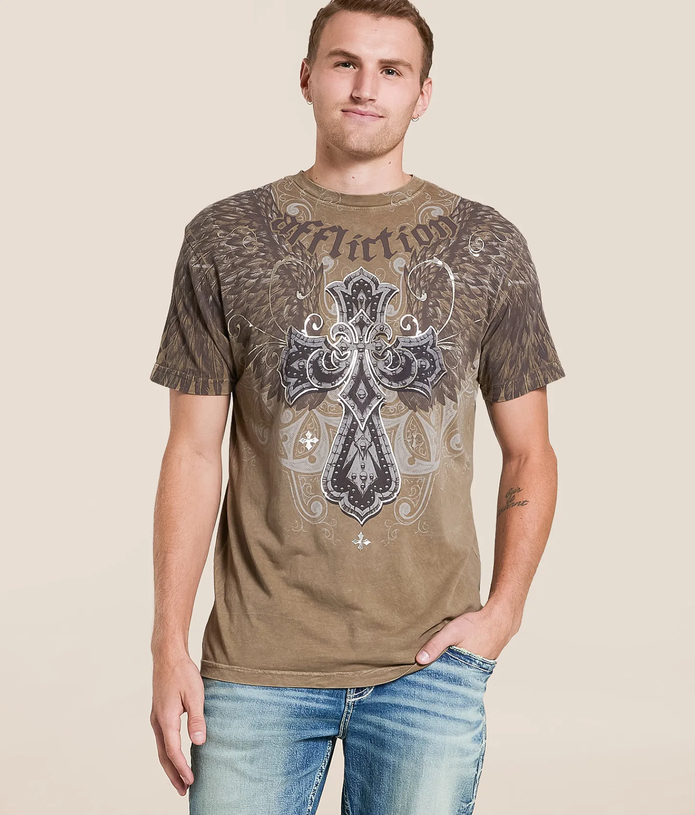 Affliction Kingdom T-Shirt Timberwolf Lava Wash Best
