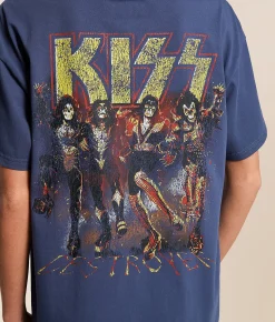 Tops | Goodie Two Sleeves KISS Oversized Band T-Shirt Washed Navy