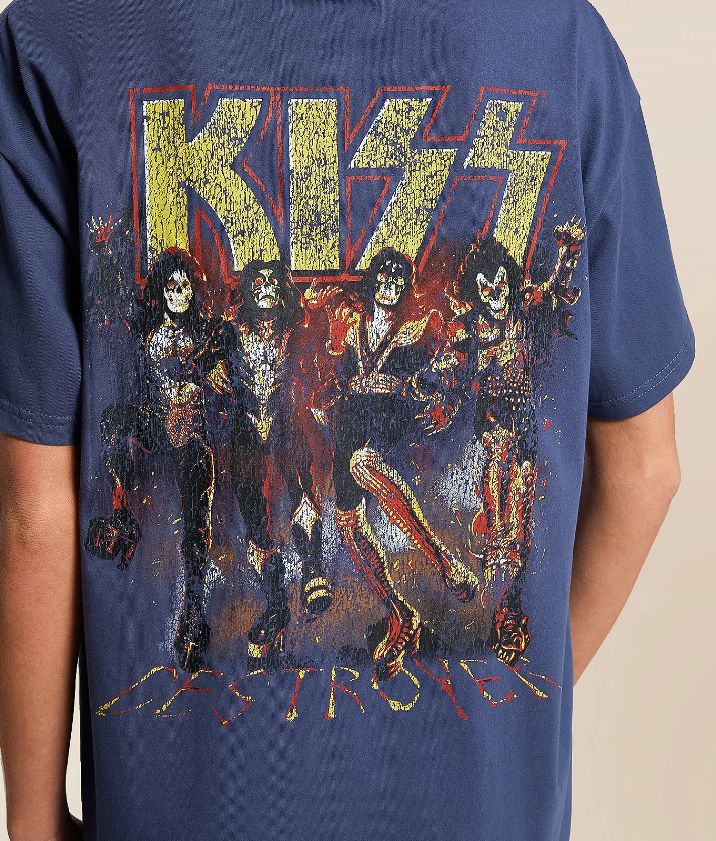 Tops | Goodie Two Sleeves KISS Oversized Band T-Shirt Washed Navy