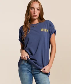 Tops | Goodie Two Sleeves KISS Oversized Band T-Shirt Washed Navy