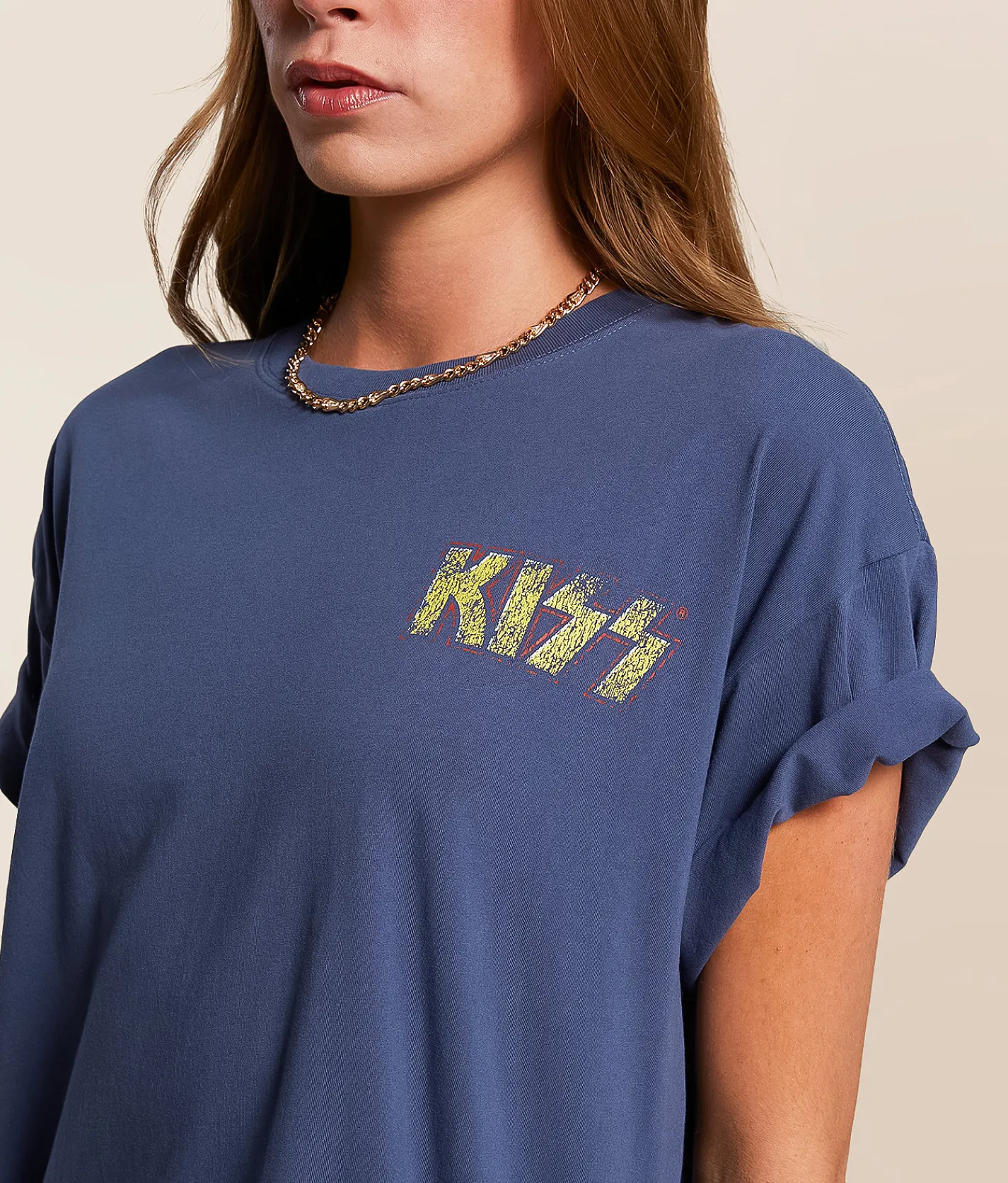 Tops | Goodie Two Sleeves KISS Oversized Band T-Shirt Washed Navy