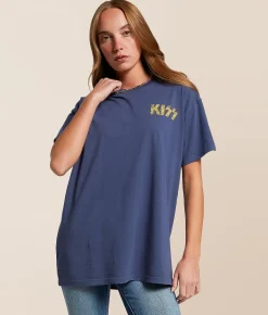 Tops | Goodie Two Sleeves KISS Oversized Band T-Shirt Washed Navy