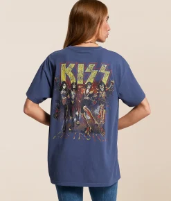 Tops | Goodie Two Sleeves KISS Oversized Band T-Shirt Washed Navy