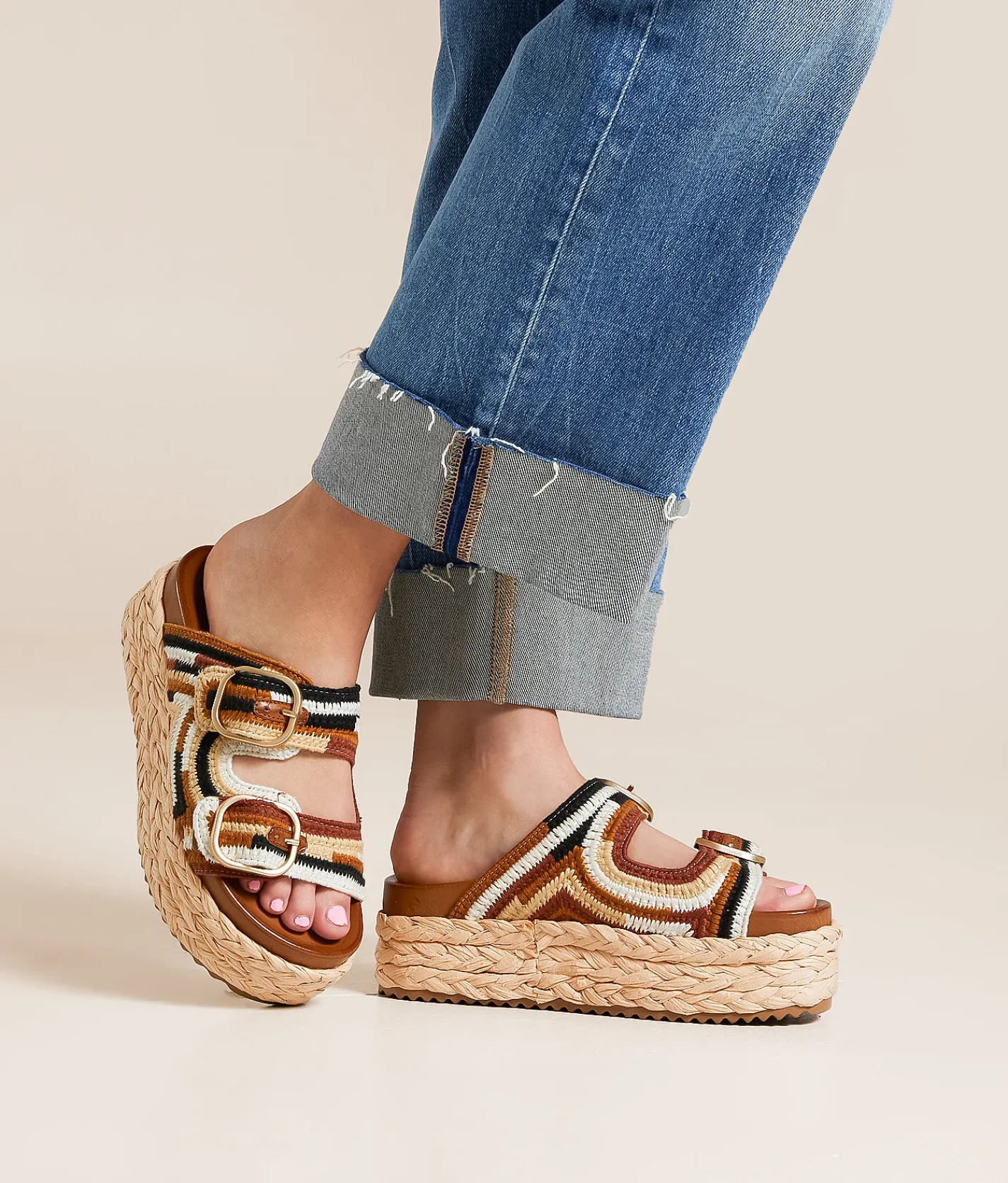 Shoes | Steve Madden Klare Crochet Flatform Sandal Brown Multi