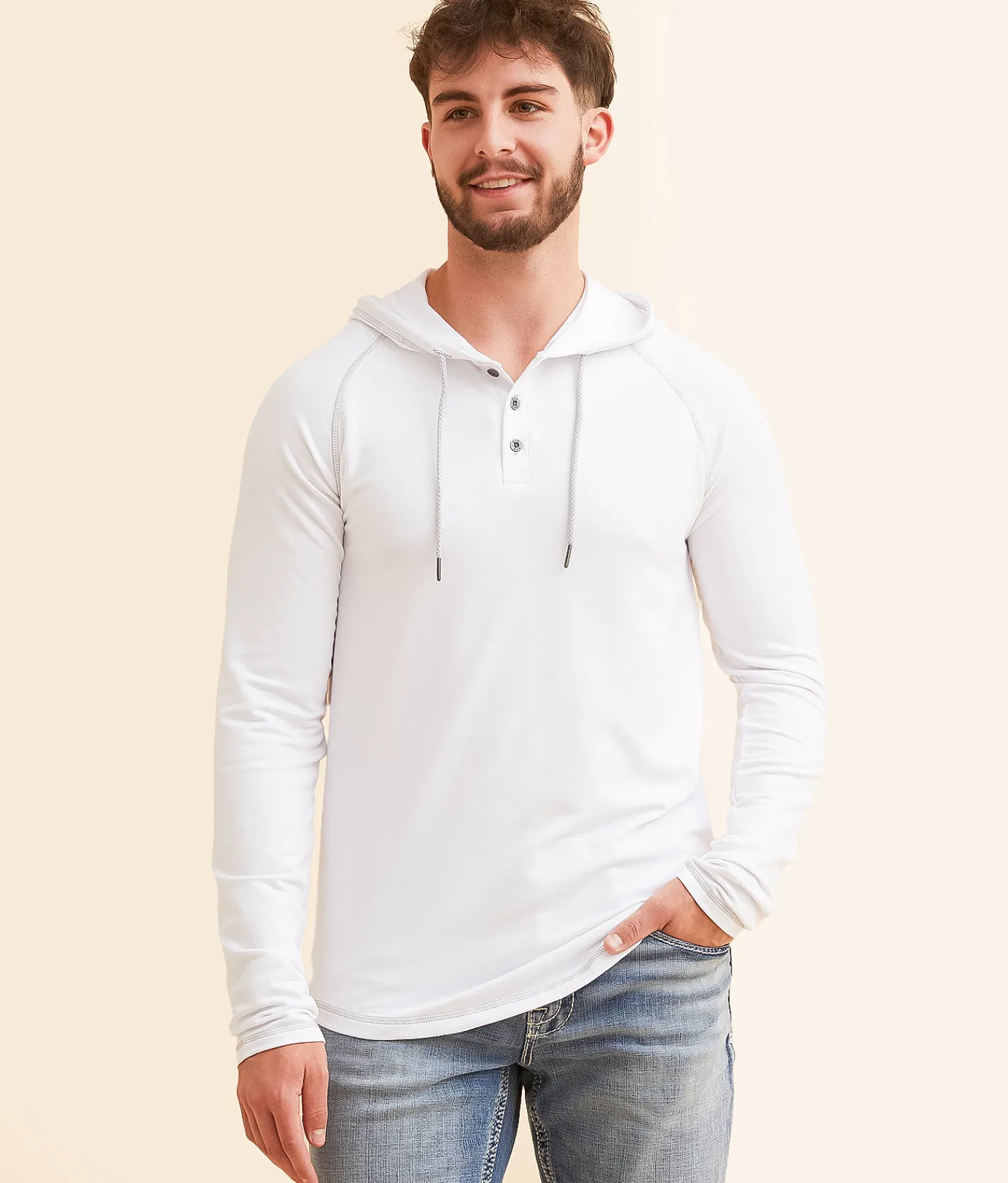 BKE Knit Henley Hoodie White