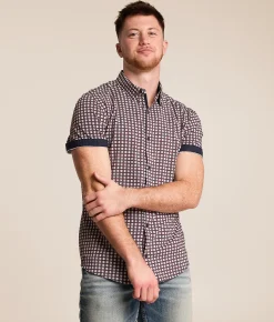 J.B. Holt Knit Standard Performance Stretch Shirt White Burgandy Sale