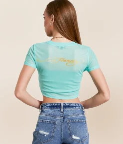 Tops | Ed Hardy Koi Fish Power Cropped Baby T-Shirt Mint