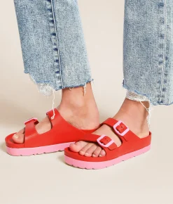 Mia Kota Two Tone Sandal Red Blush New