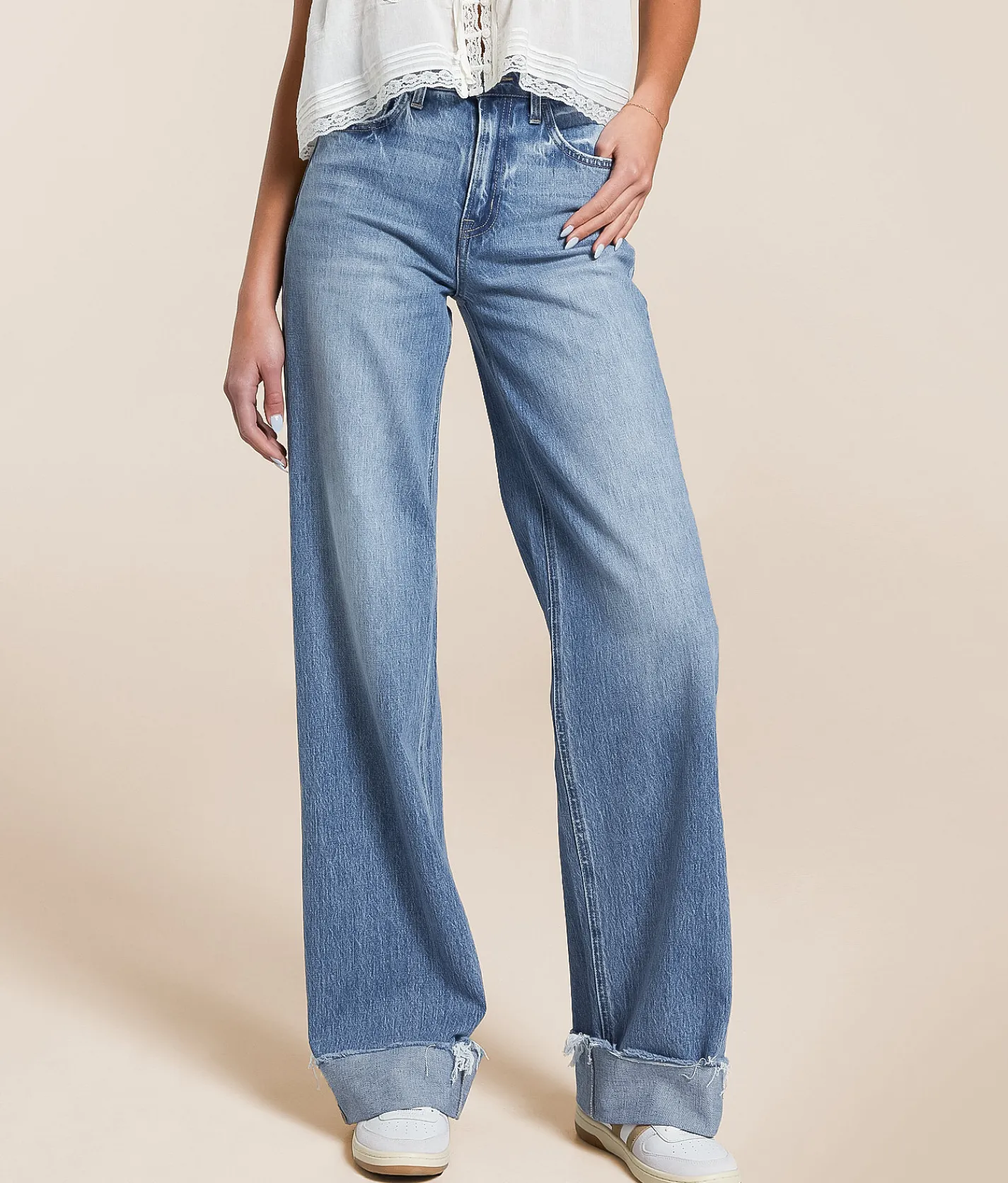 Jeans|Bottoms | VERVET by Flying Monkey Kris Baggy Wide Leg Stretch Jean Intact