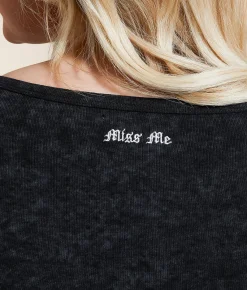 Miss Me Label Washed Top Charcoal Black Sale