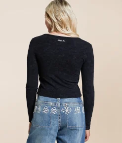 Miss Me Label Washed Top Charcoal Black Sale