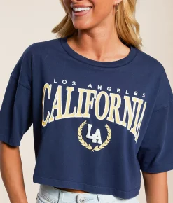 Tops | FITZ + EDDI LA California Cropped T-Shirt Mood Indigo