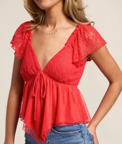 Tops | Willow & Root Lace & Swiss Dot Mesh Hanky Top Bittersweet