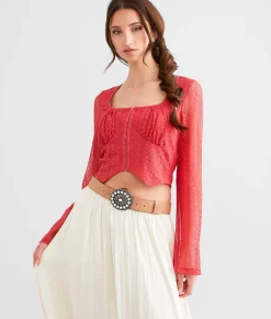 Willow & Root Lace Back Tie Cropped Top Holly Berry Sale