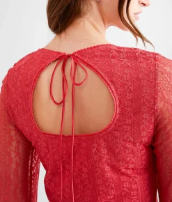 Willow & Root Lace Back Tie Cropped Top Holly Berry Sale