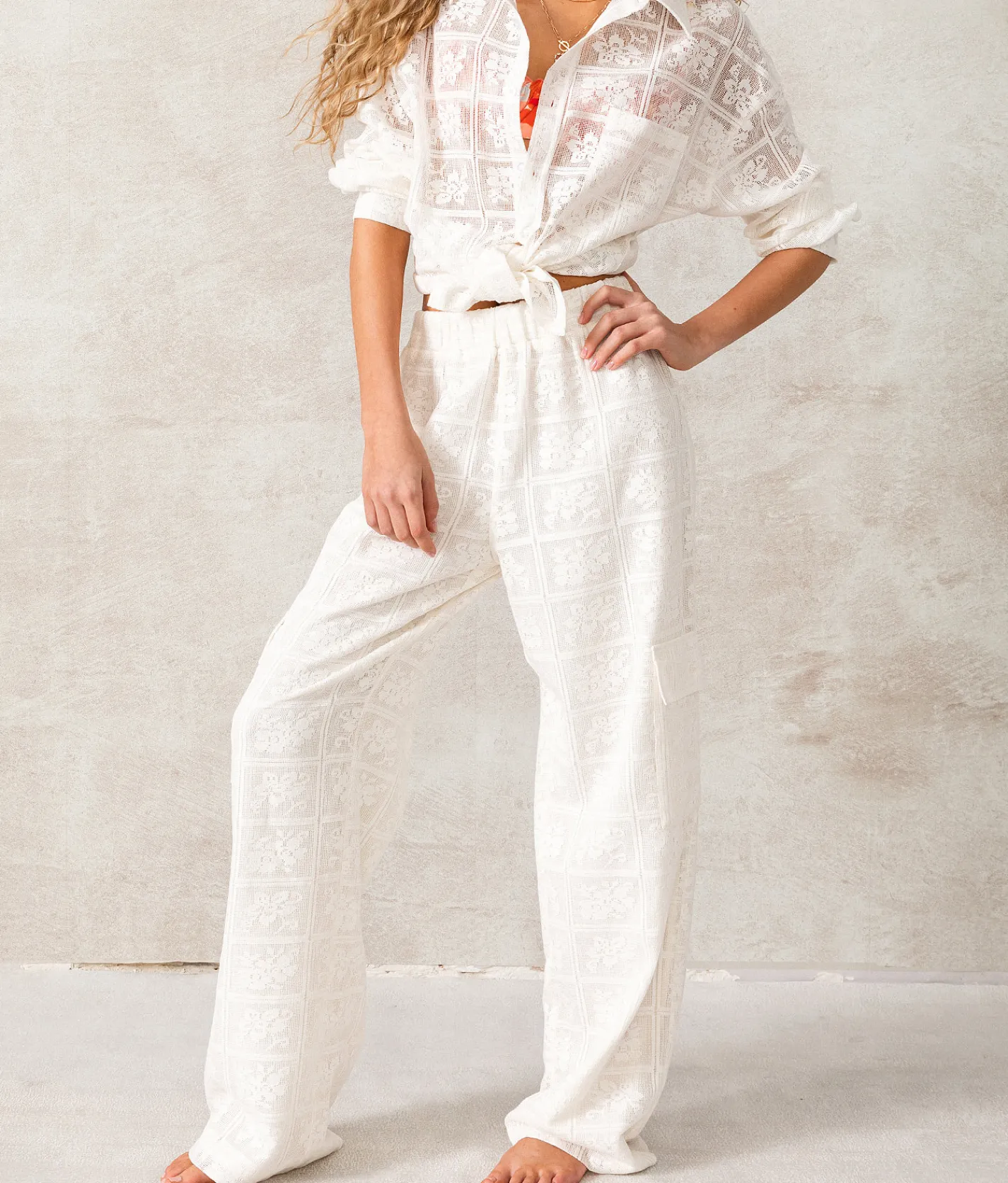 Bottoms | 33 Coastal Lace Cargo Pant Cream