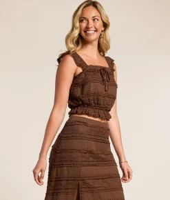 Tops | Willow & Root Lace Cropped Tank Top Taupe