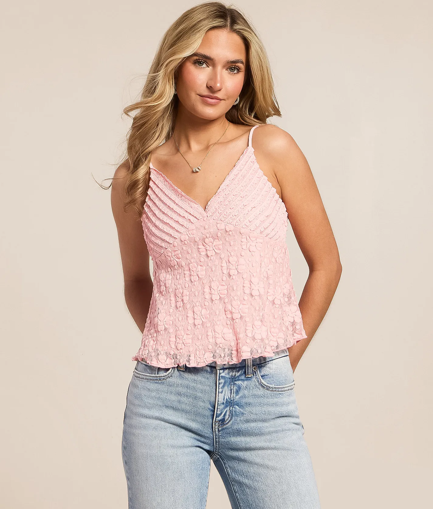 Tops | Willow & Root Lace Cropped Tank Top Cream